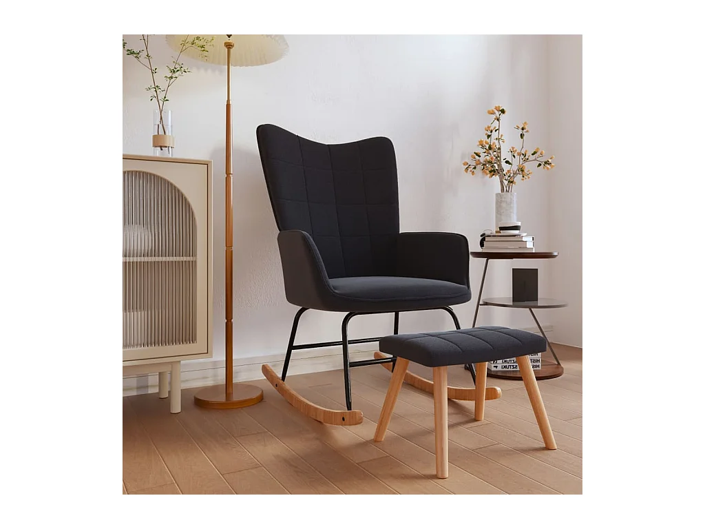 Fauteuil à bascule avec tabouret Noir Tissu BE33636