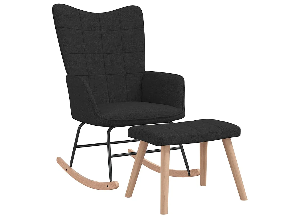Silla mecedora con reposapiés tela negro ES39188