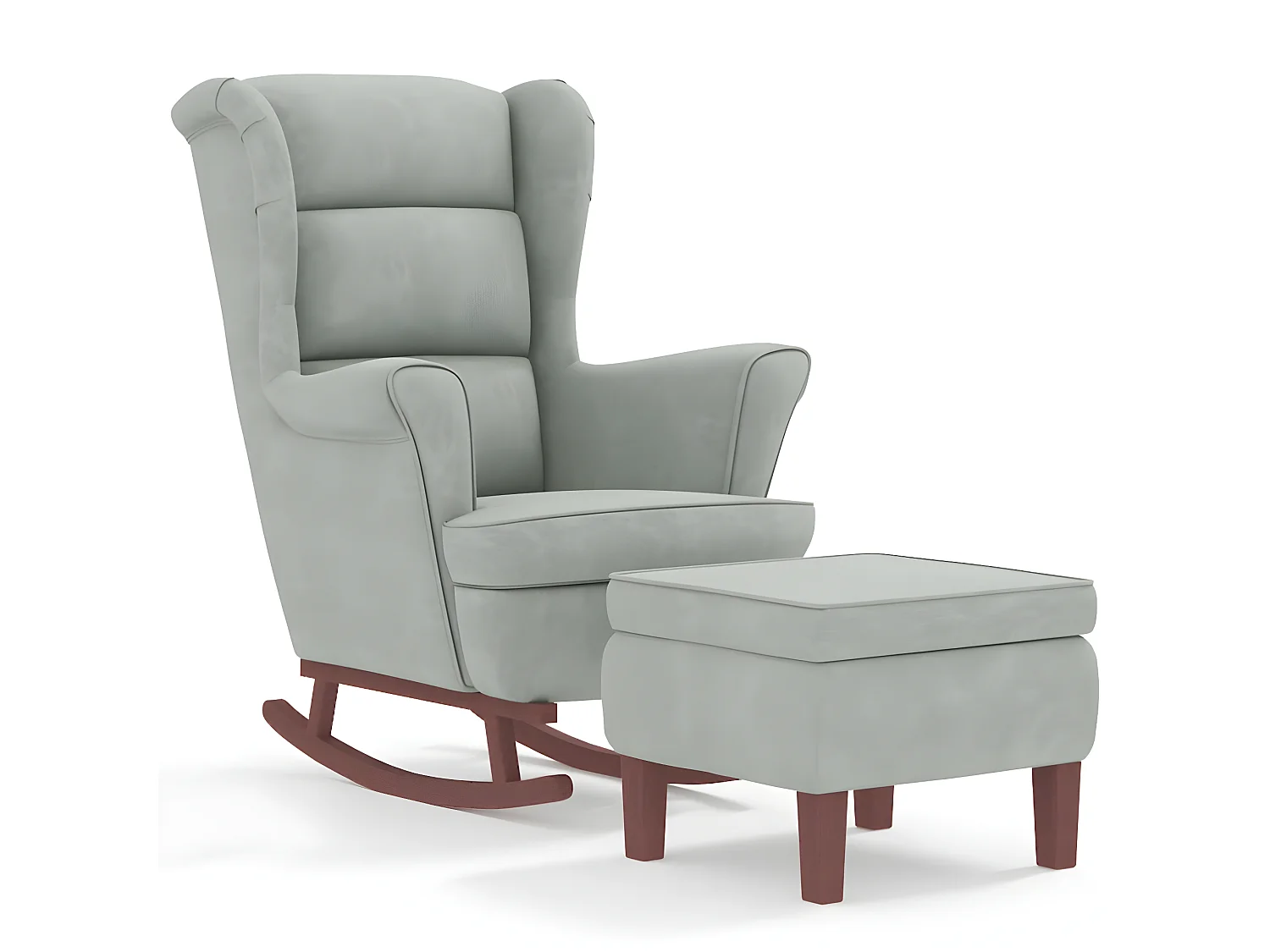 Fauteuil à bascule avec pieds en bois et tabouret gris clair BE3980