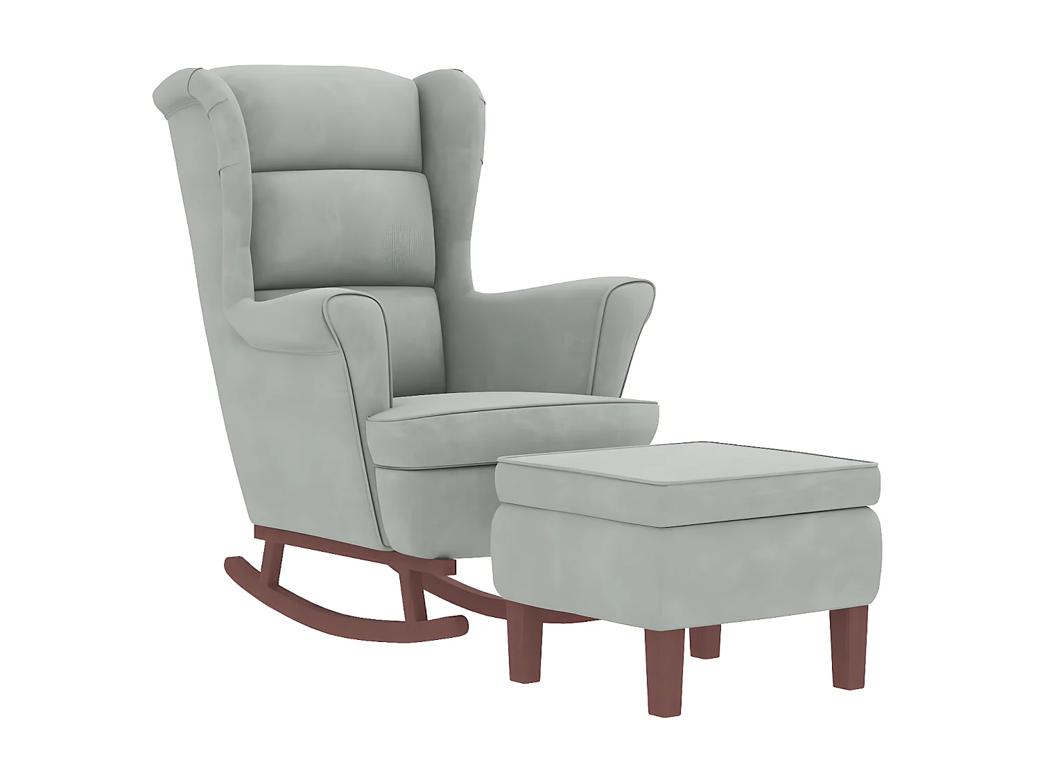 Fauteuil à bascule avec pieds en bois et tabouret gris clair BE3980