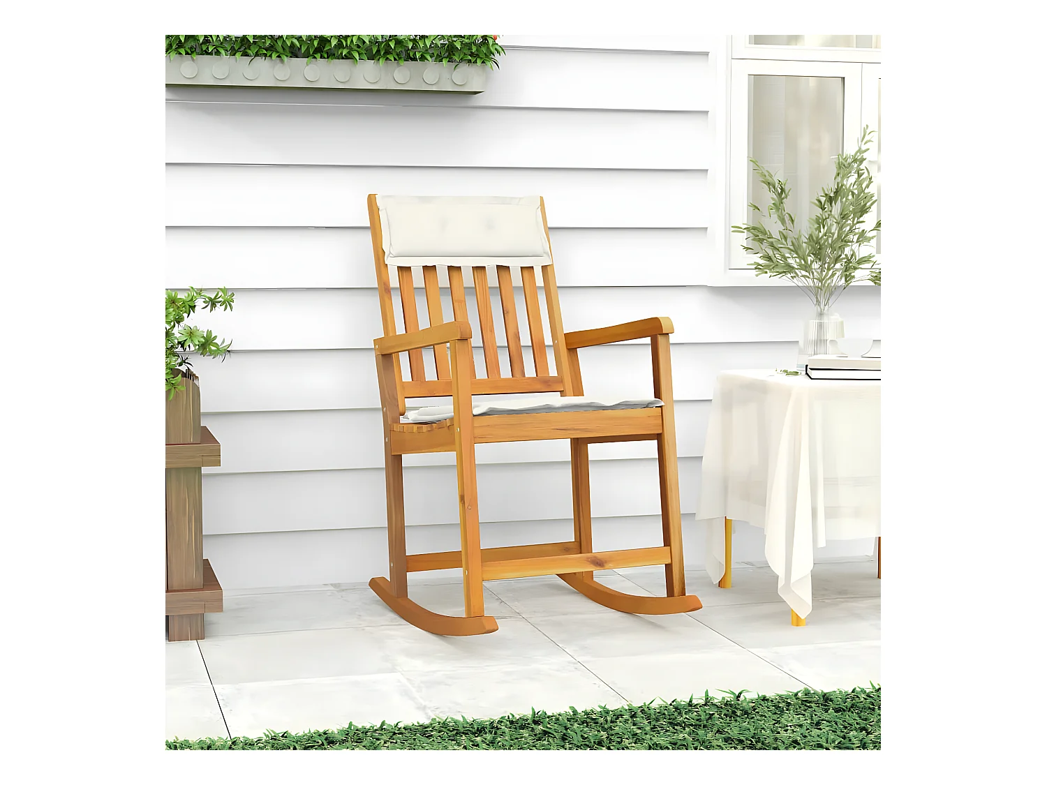 Fauteuil à bascule avec coussins bois massif d'acacia BE26281