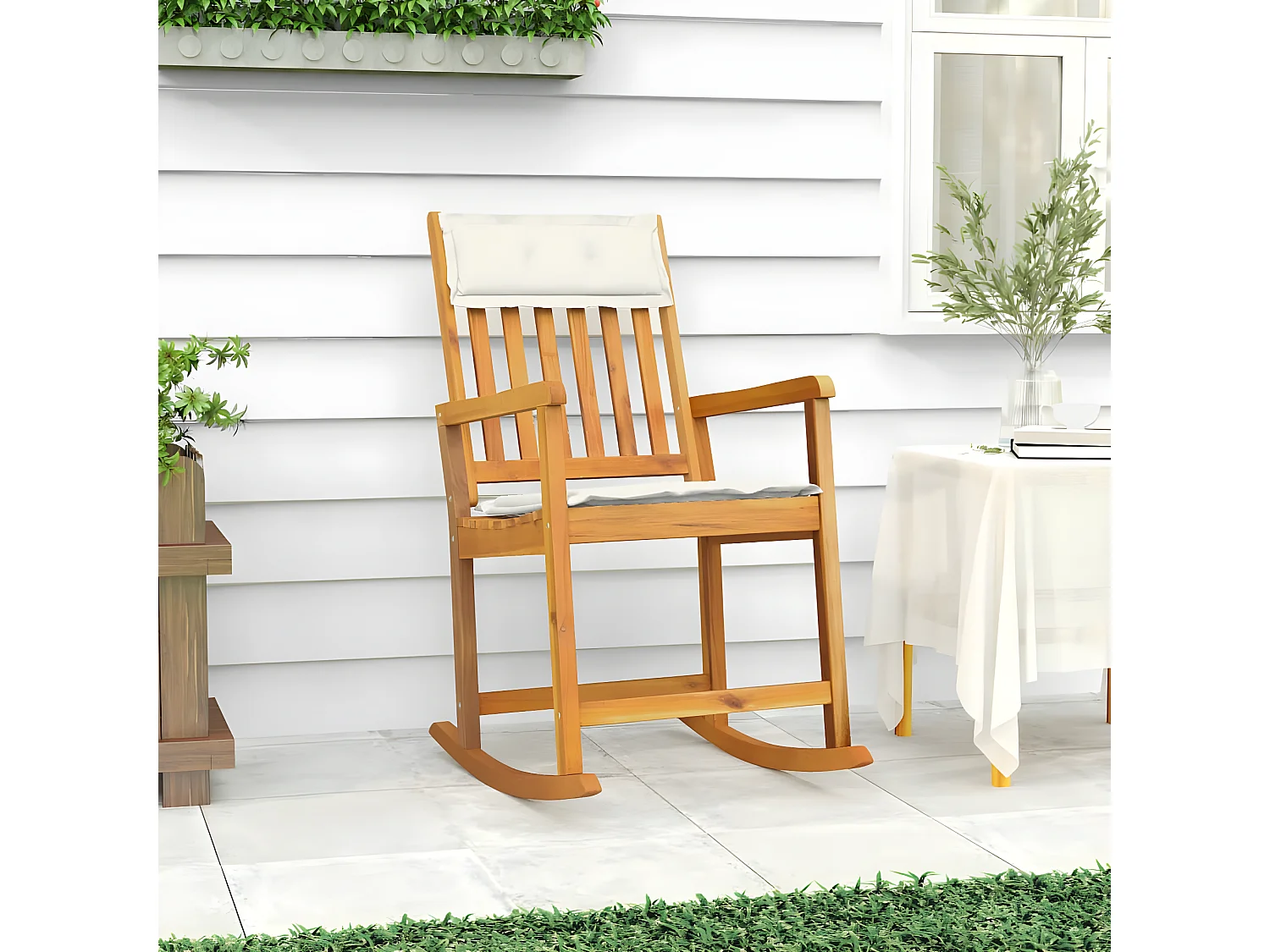 Fauteuil à bascule avec coussins bois massif d'acacia BE26281