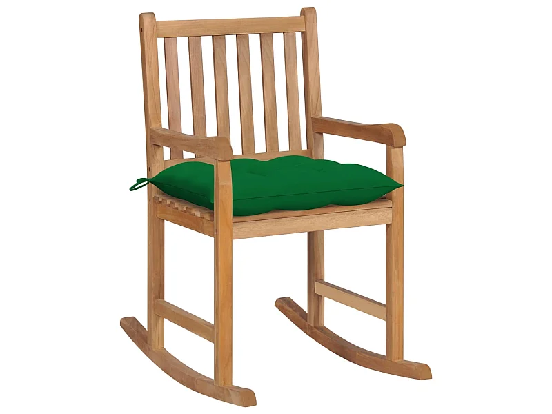 Fauteuil à bascule avec coussin vert Bois de teck solide BE31164
