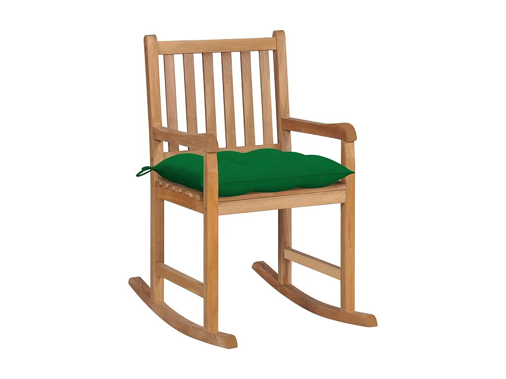 Fauteuil à bascule avec coussin vert Bois de teck solide BE31164