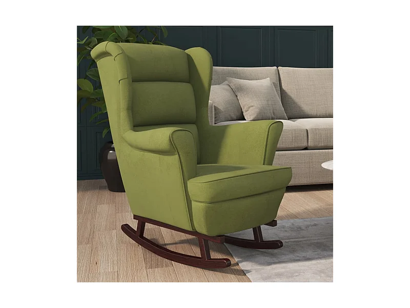 Fauteuil à bascule et pieds en bois d'hévéa Vert clair Velours LQD4789