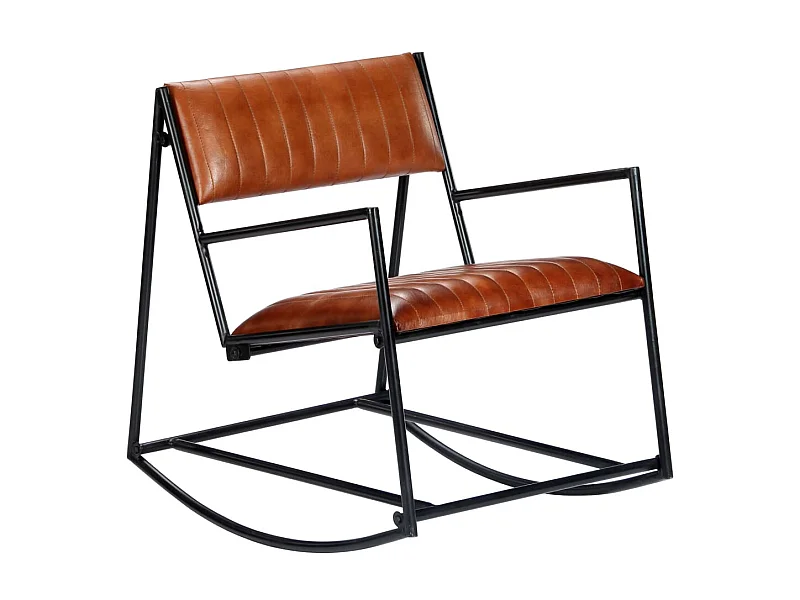 Silla mecedora de cuero auténtico marrón ES67213