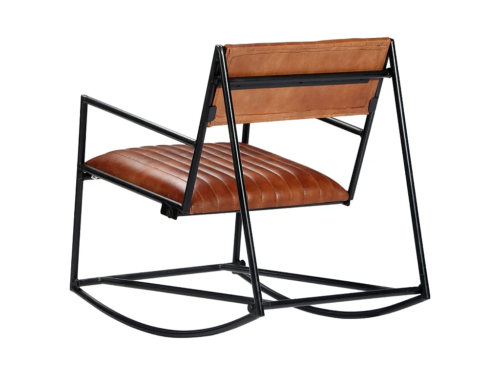 Silla mecedora de cuero auténtico marrón ES67213