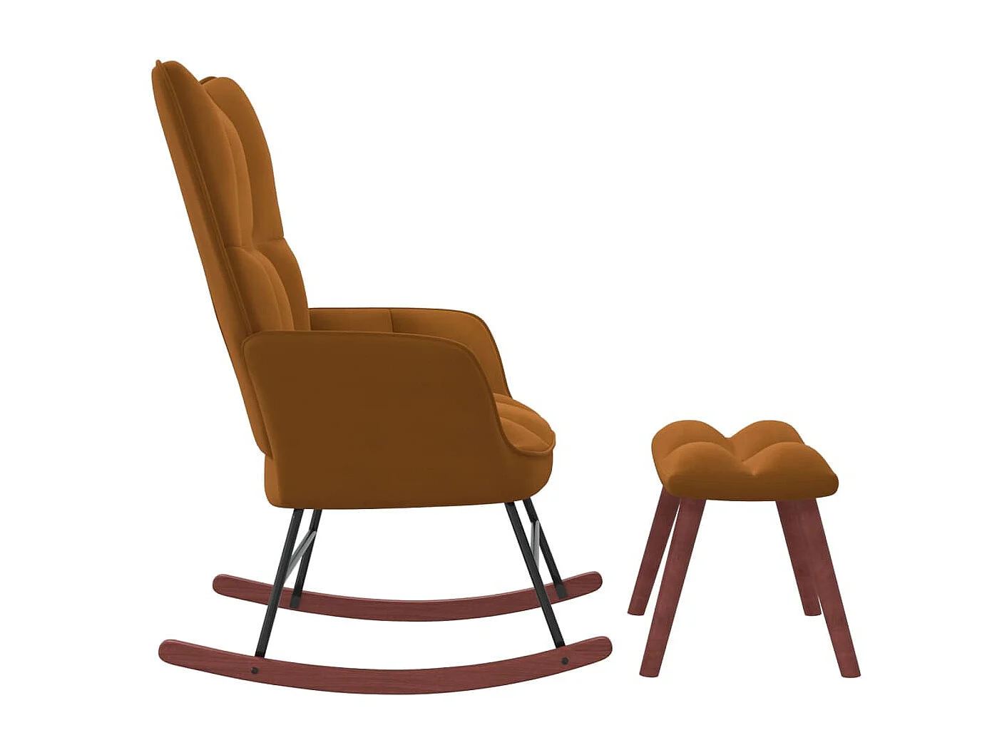 Fauteuil à bascule avec repose-pied Marron Velours BE58159