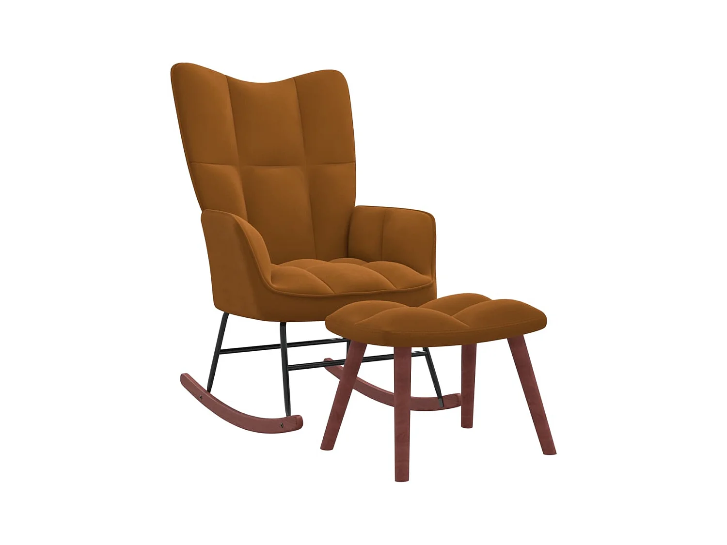 Fauteuil à bascule avec repose-pied Marron Velours BE58159