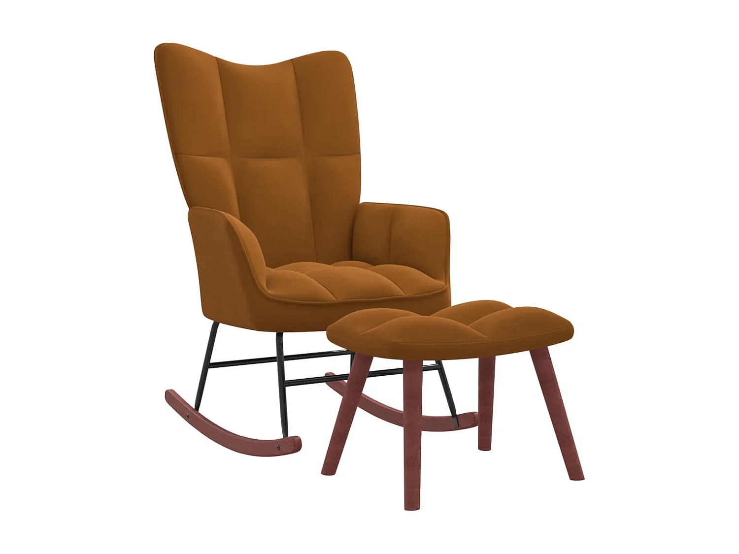 Fauteuil à bascule avec repose-pied Marron Velours BE58159