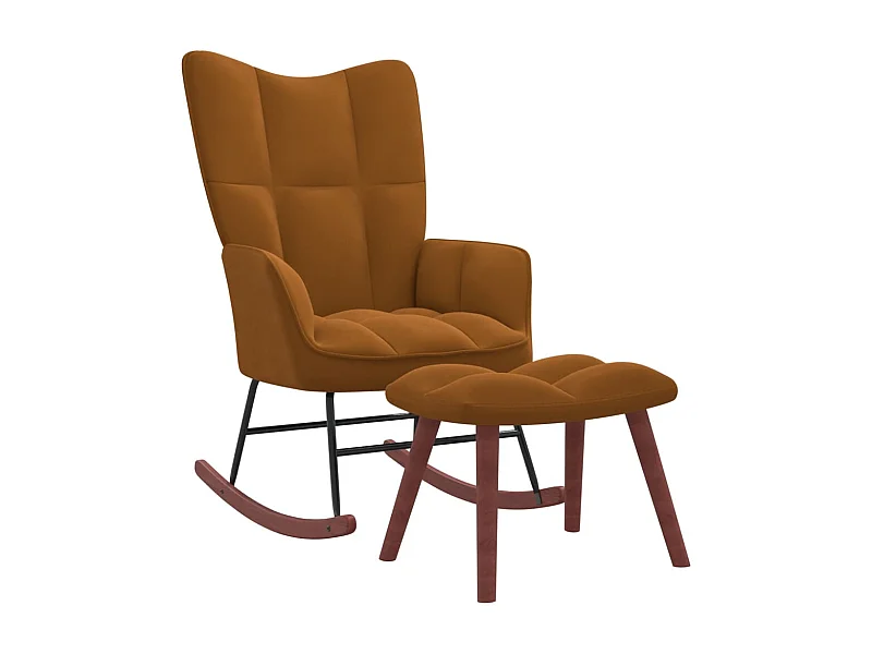 Fauteuil à bascule avec repose-pied Marron Velours BE58159