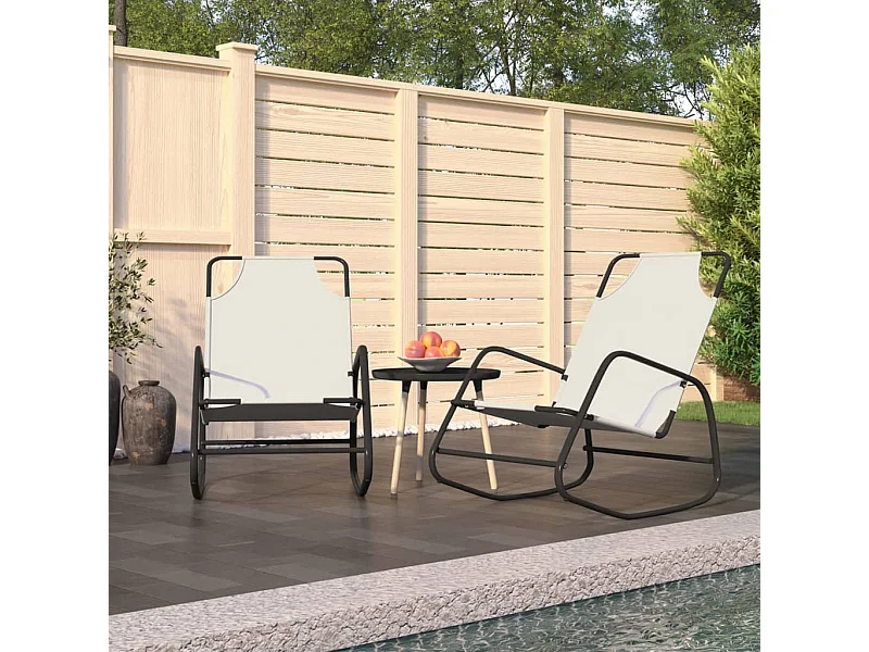 Lot de 2 Chaises longues à bascule Crème Acier et textilène BE86723