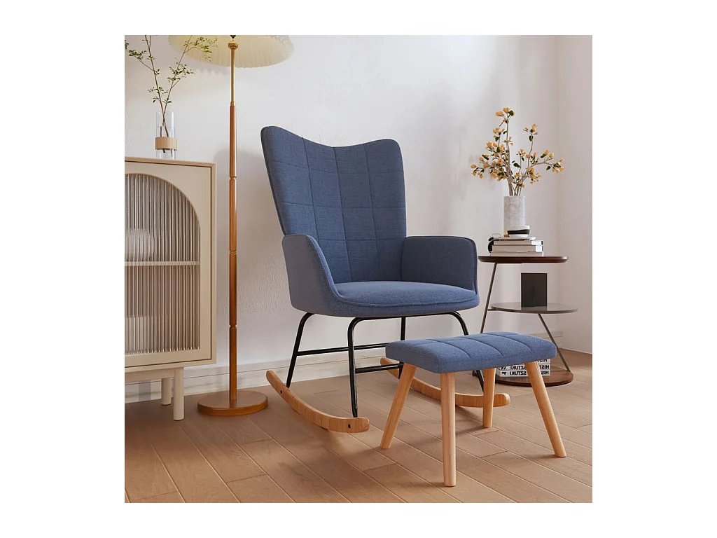 Fauteuil à bascule avec tabouret Bleu Tissu BE25120