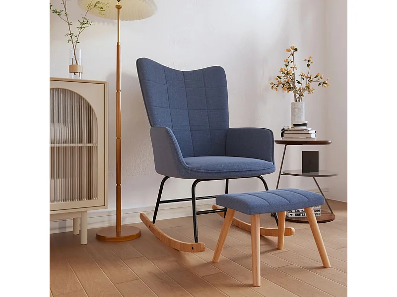 Fauteuil à bascule avec tabouret Bleu Tissu BE25120