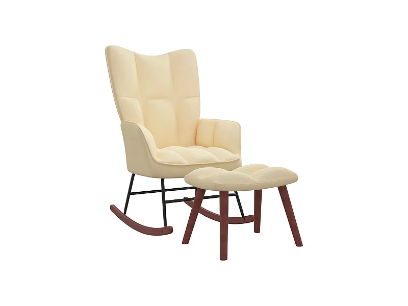 Silla mecedora con reposapiés terciopelo crema ES42156
