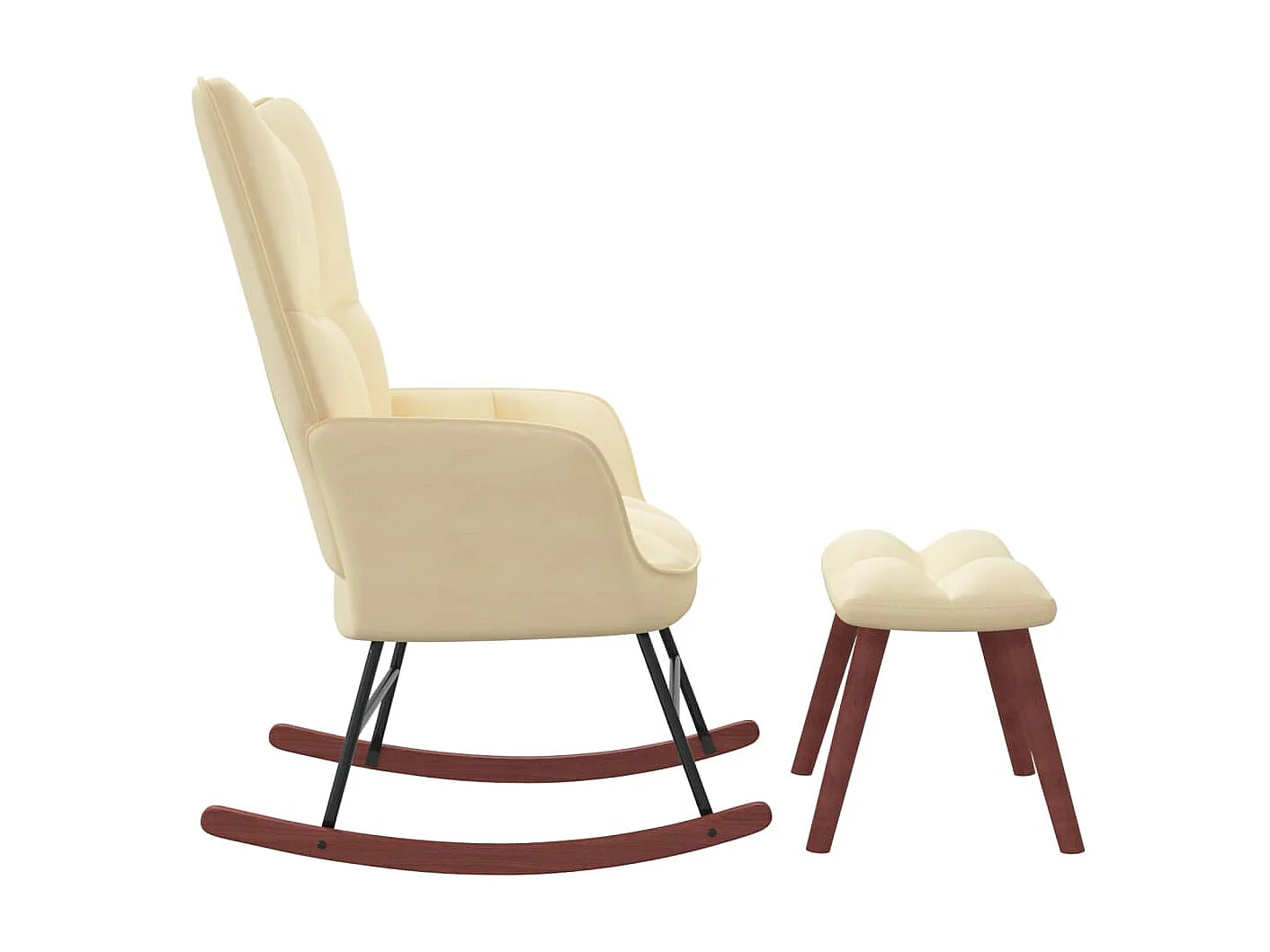 Fauteuil à bascule avec repose-pied Blanc crème Velours BE16529