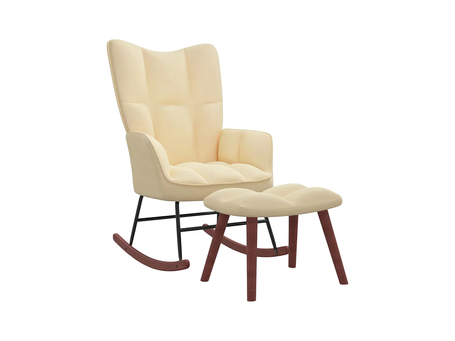 Fauteuil à bascule avec repose-pied Blanc crème Velours BE16529