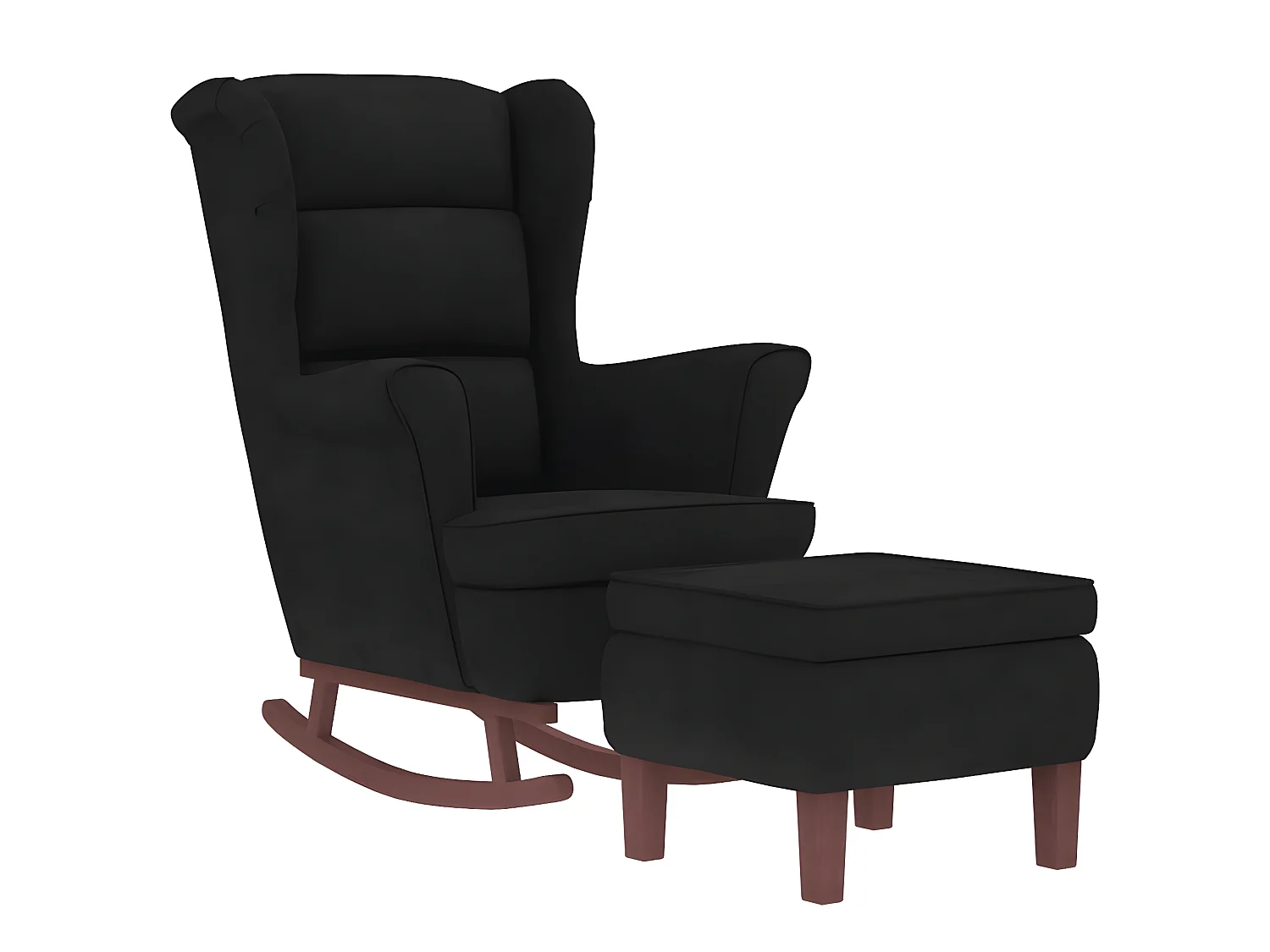 Fauteuil à bascule avec pieds en bois et tabouret Noir Velours BE5101