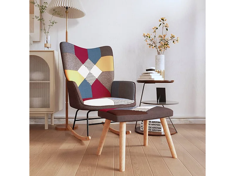 Fauteuil à bascule avec tabouret Patchwork Tissu BE14930