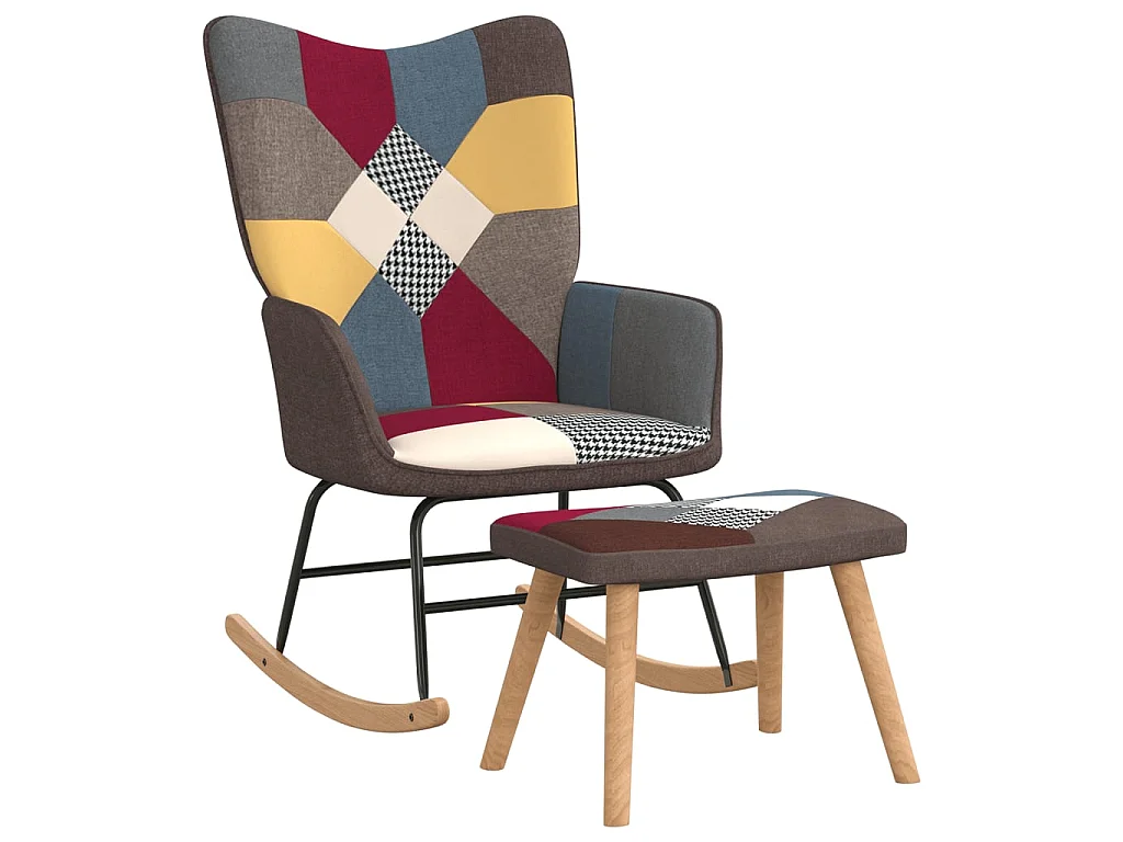 Fauteuil à bascule avec tabouret Patchwork Tissu BE14930