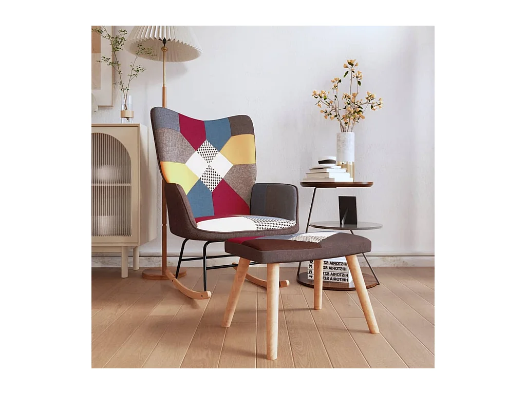 Fauteuil à bascule avec tabouret Patchwork Tissu BE14930