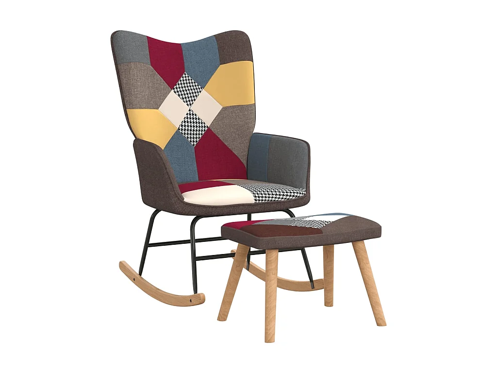 Silla mecedora con reposapiés tela patchwork ES47054