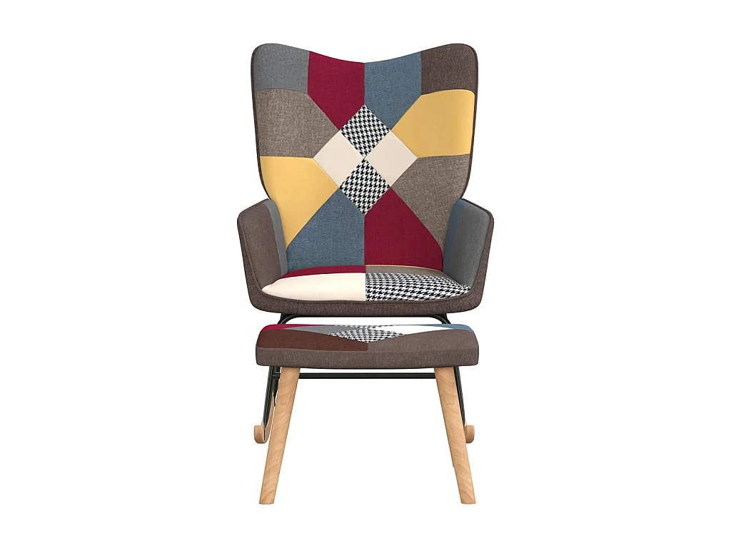 Silla mecedora con reposapiés tela patchwork ES47054