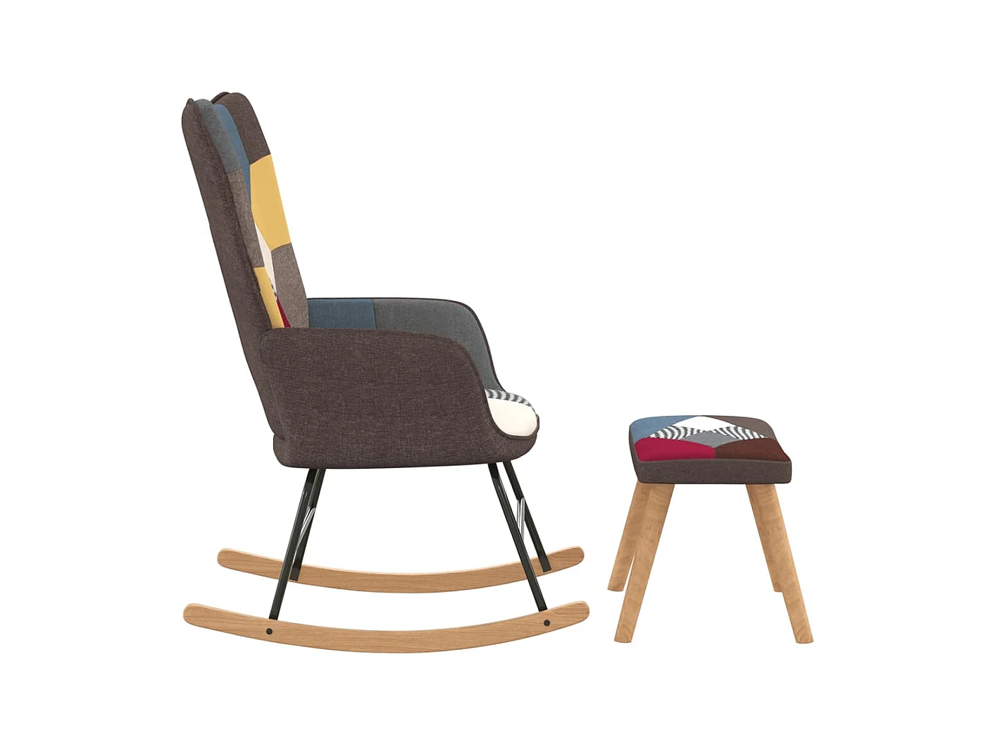 Silla mecedora con reposapiés tela patchwork ES47054