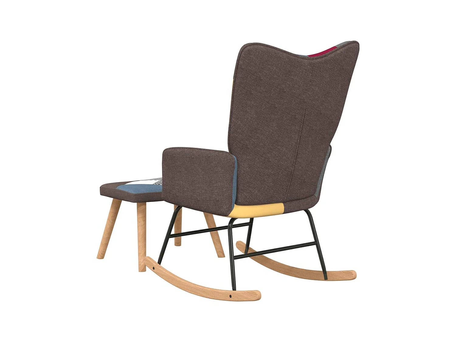 Silla mecedora con reposapiés tela patchwork ES47054