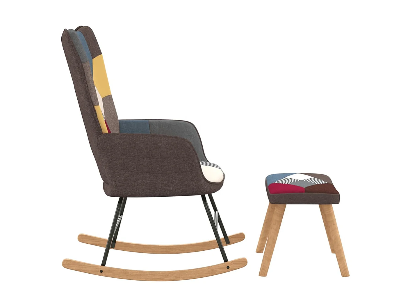 Schommelstoel met voetenbank patchwork stof NL977931