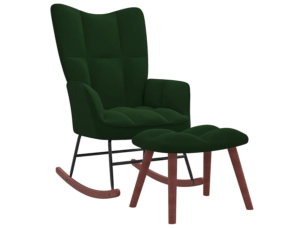 Silla mecedora con reposapiés terciopelo verde oscuro ES87121
