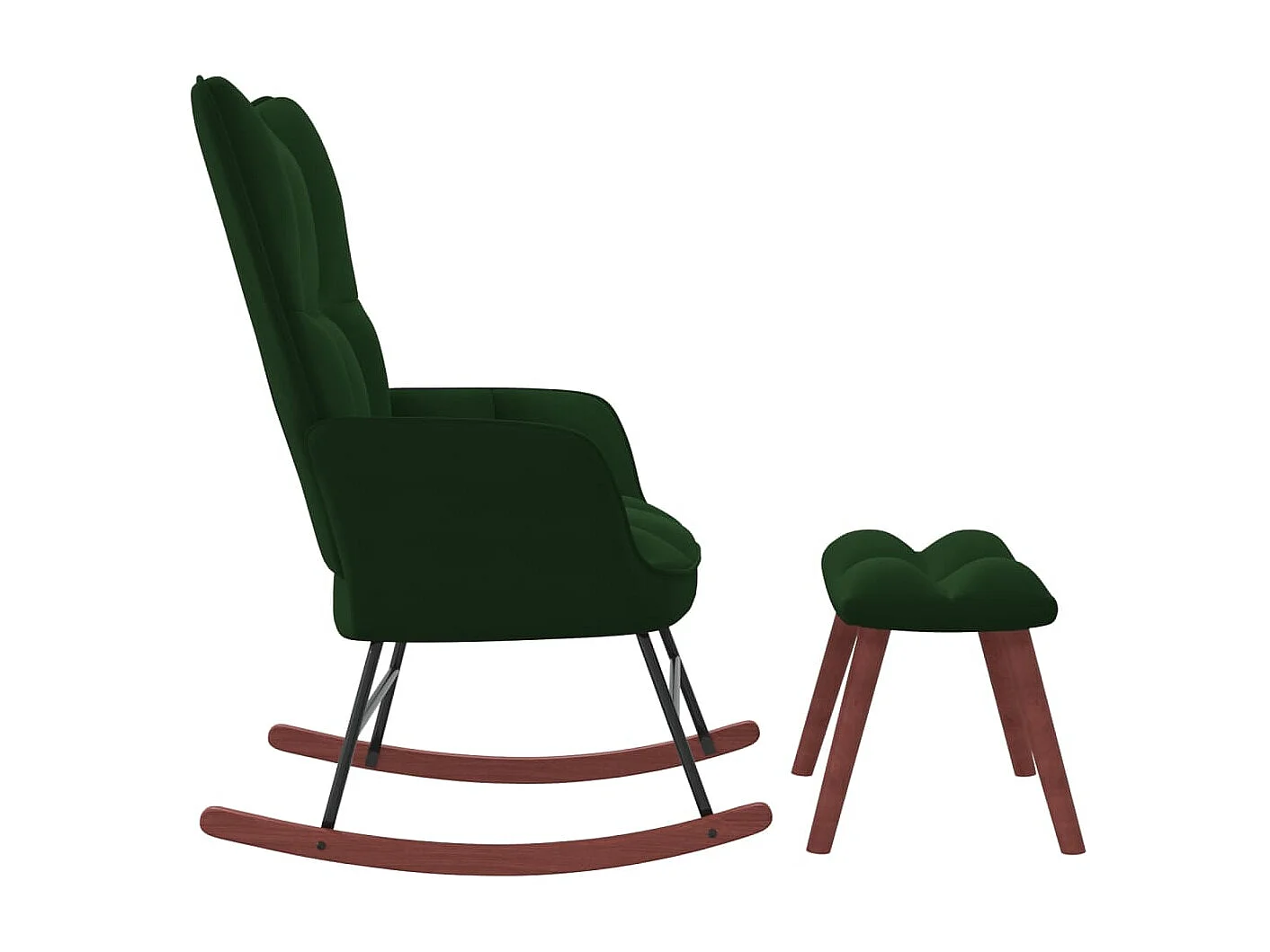 Silla mecedora con reposapiés terciopelo verde oscuro ES87121