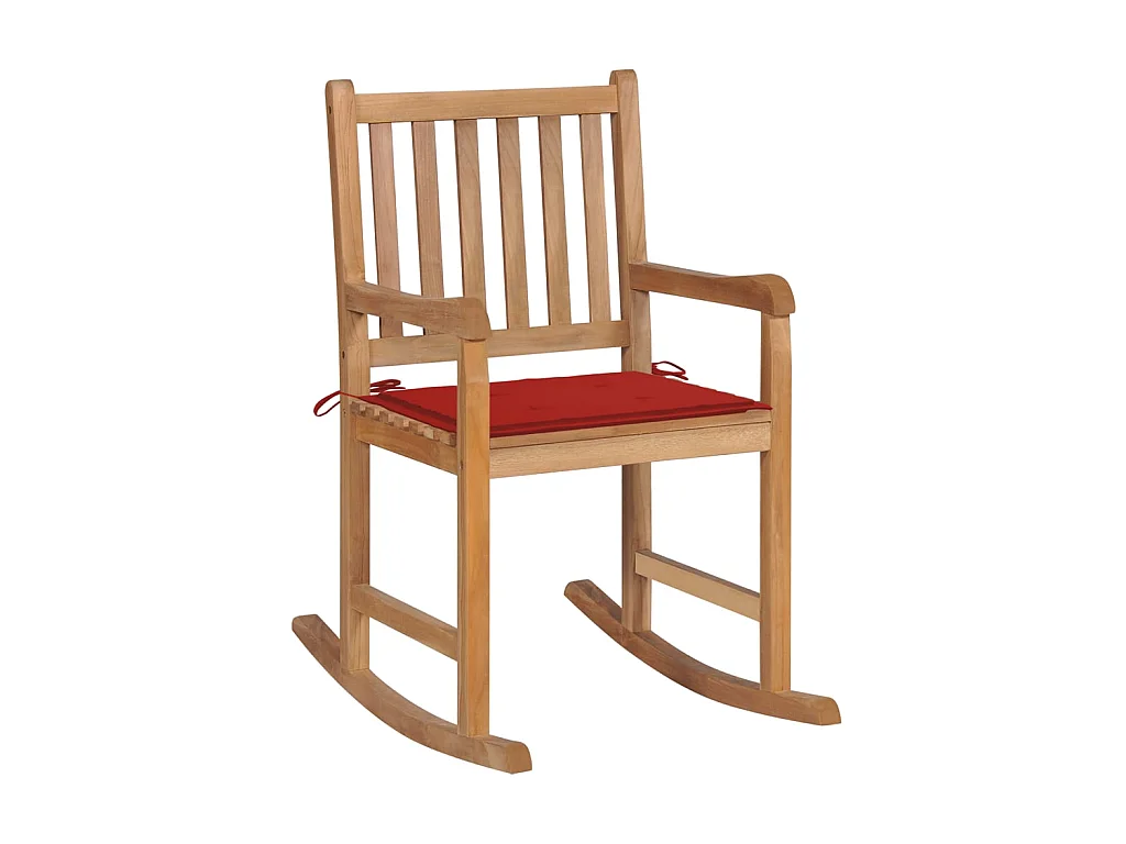 Fauteuil à bascule avec coussin rouge Bois de teck solide BE60489