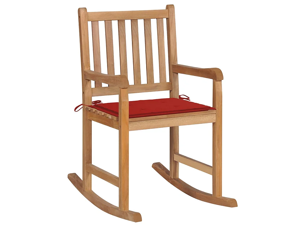 Fauteuil à bascule avec coussin rouge Bois de teck solide BE60489
