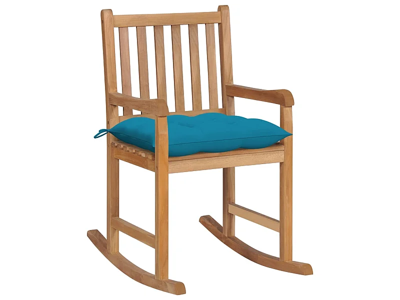 Fauteuil à bascule avec coussin bleu clair Bois de teck solide BE52912