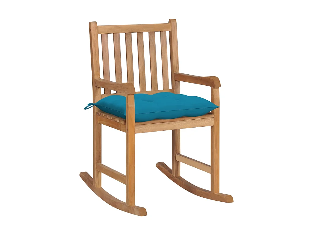 Fauteuil à bascule avec coussin bleu clair Bois de teck solide BE52912