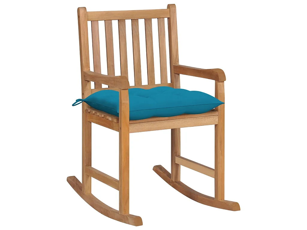 Fauteuil à bascule avec coussin bleu clair Bois de teck solide BE52912