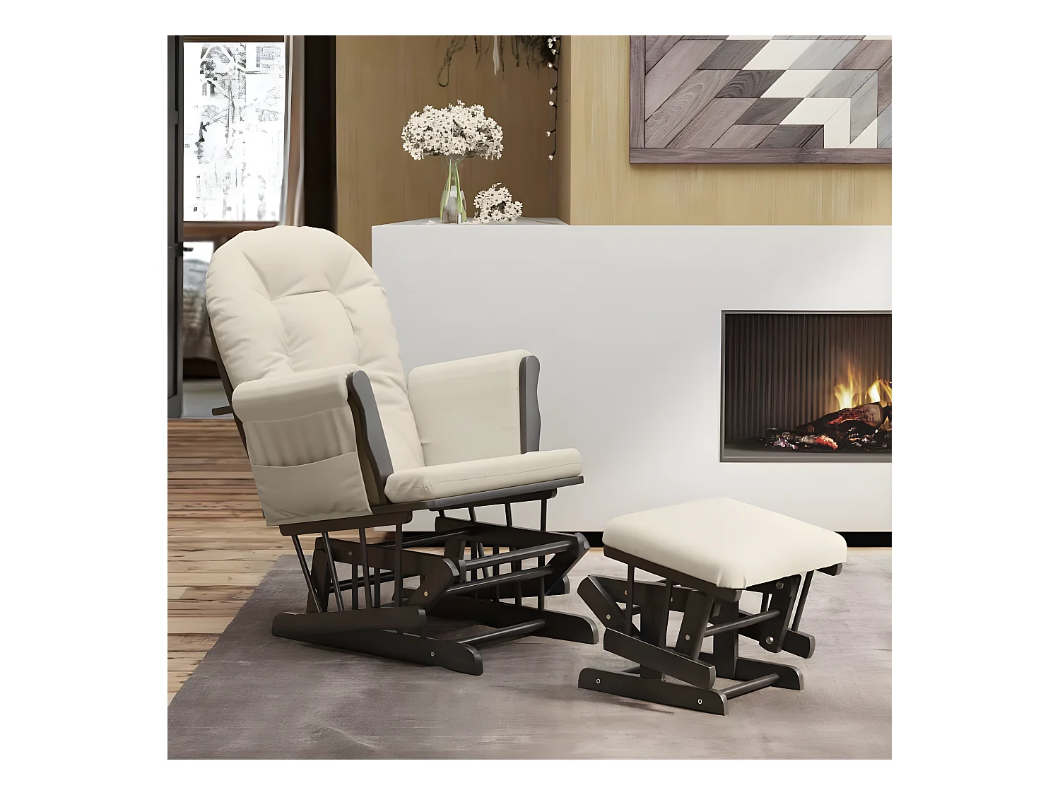 Fauteuil à bascule avec repose-pied Blanc crème Tissu SEF91340