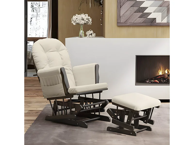 Fauteuil à bascule avec repose-pied Blanc crème Tissu SEF91340