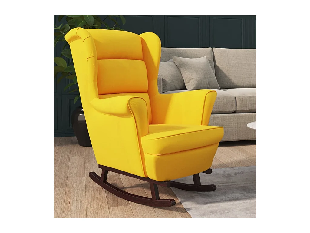 Fauteuil à bascule pieds en bois massif d'hévéa Jaune Velours BE8174