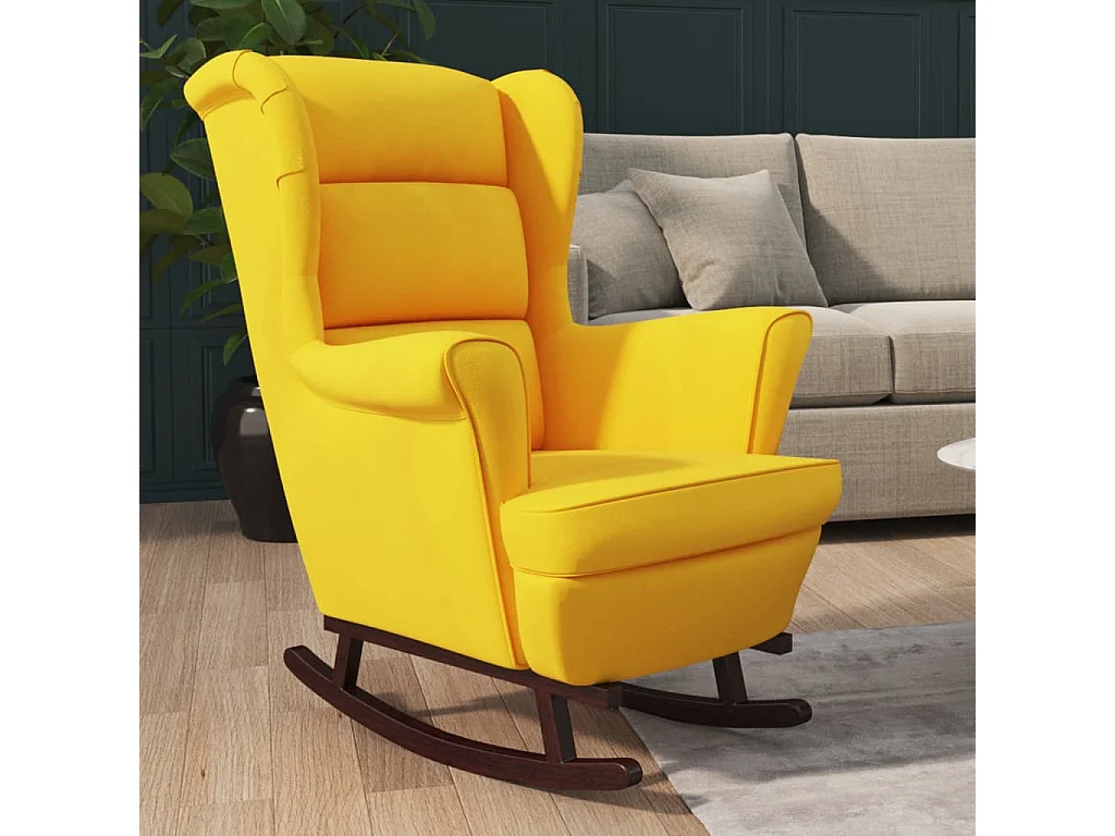 Silla mecedora patas de madera de caucho terciopelo amarillo ES25085