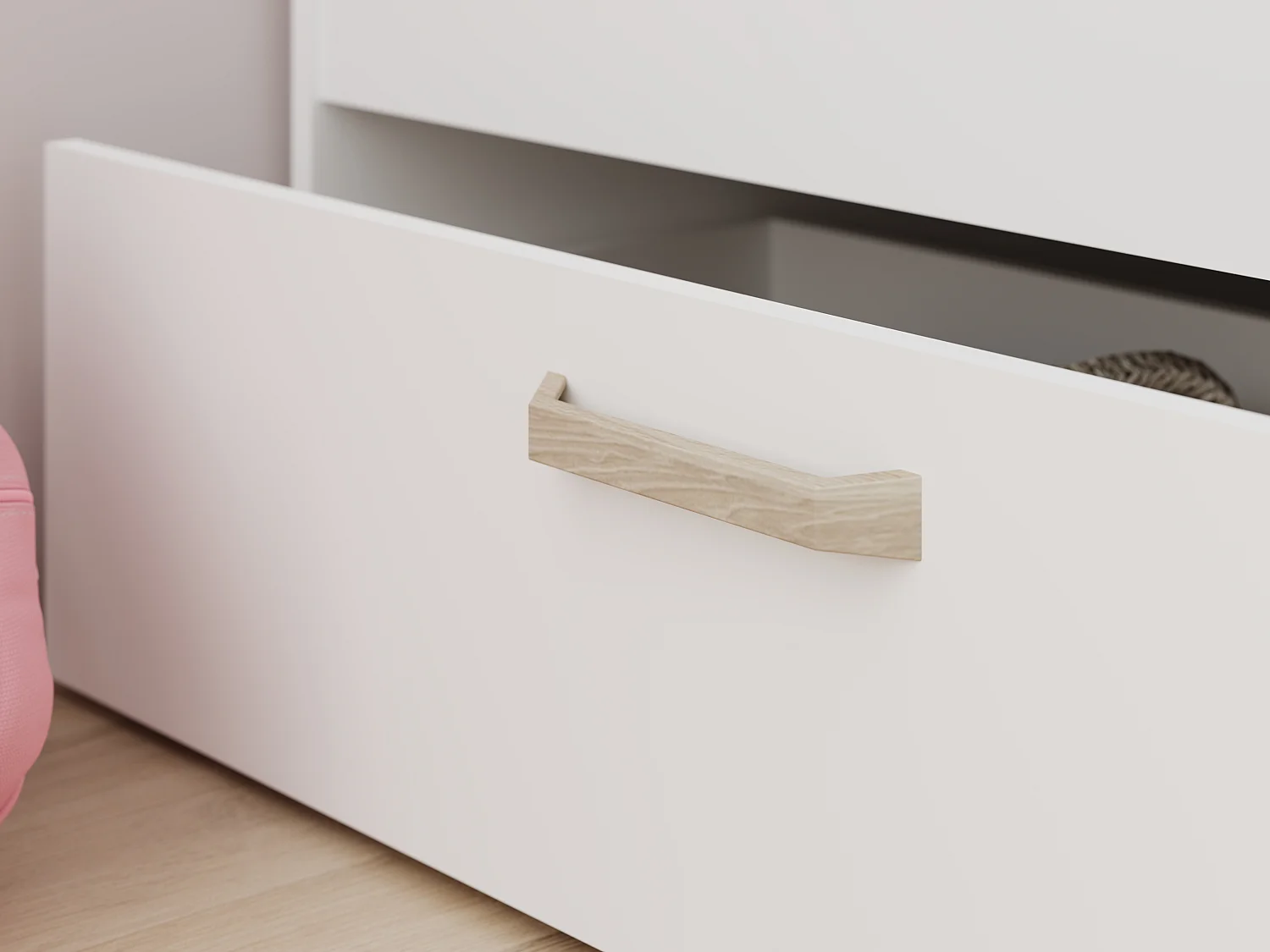 Bed met opbergruimte – 120 x 190 cm – Wit en houtlook – Met bedbodem – KINSELIA