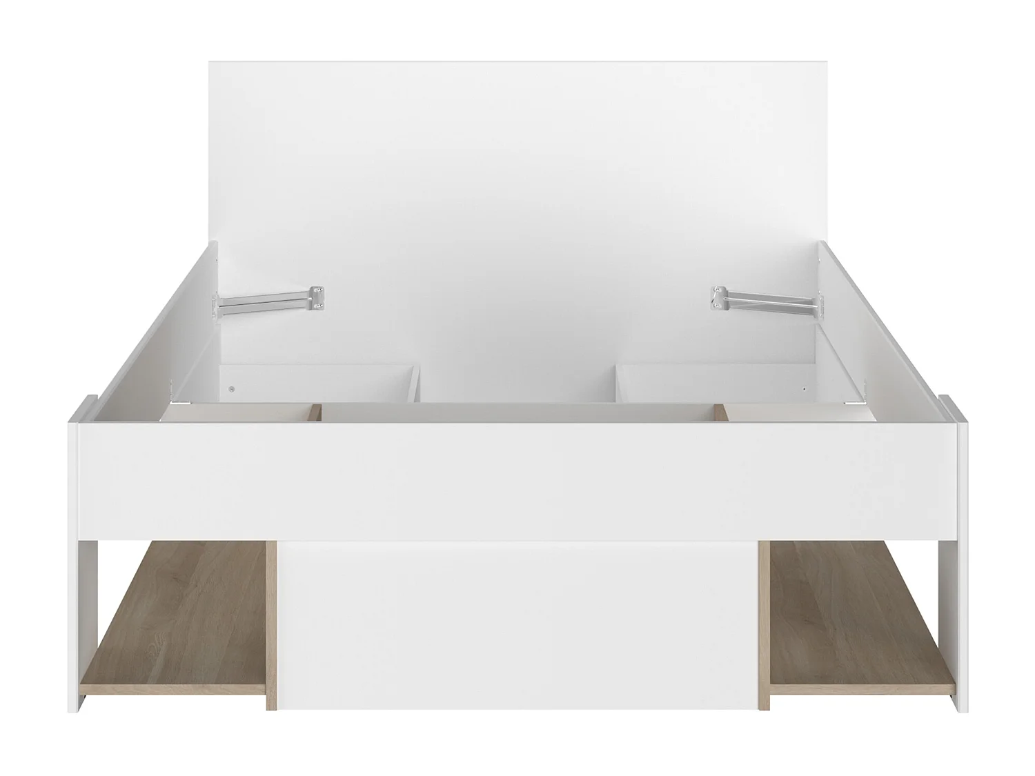 Bett mit Stauraum + Lattenrost + Matratze - 120 x 190/200 cm - Weiß & Holzfarben - KINSELIA