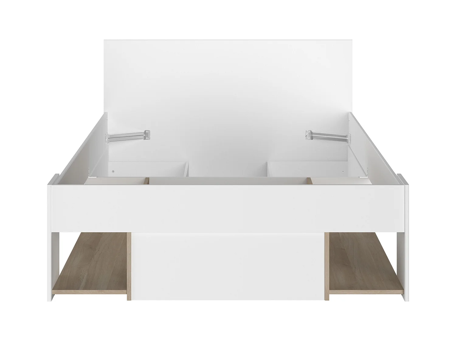 Lit 120 x 190/200 cm avec rangements - Blanc et naturel + Sommier + Matelas - KINSELIA
