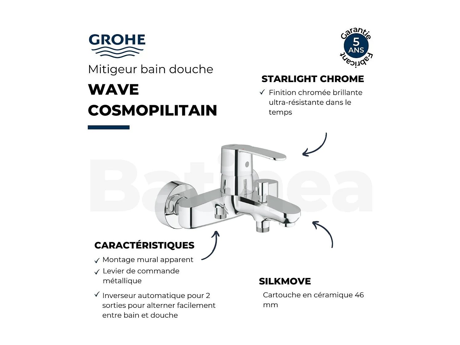 Bad- en douchemengkraan GROHE Quickfix Wave Cosmopolitan