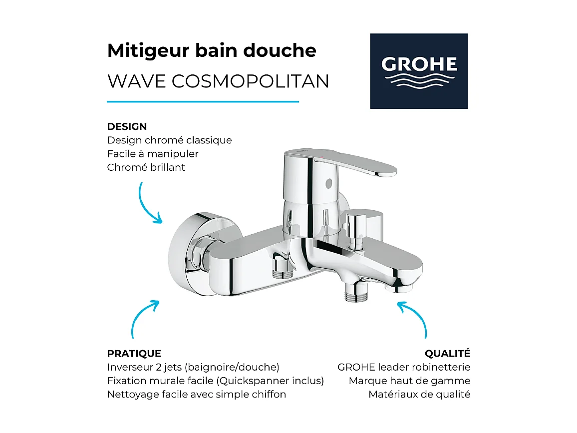Bad- en douchemengkraan GROHE Quickfix Wave Cosmopolitan