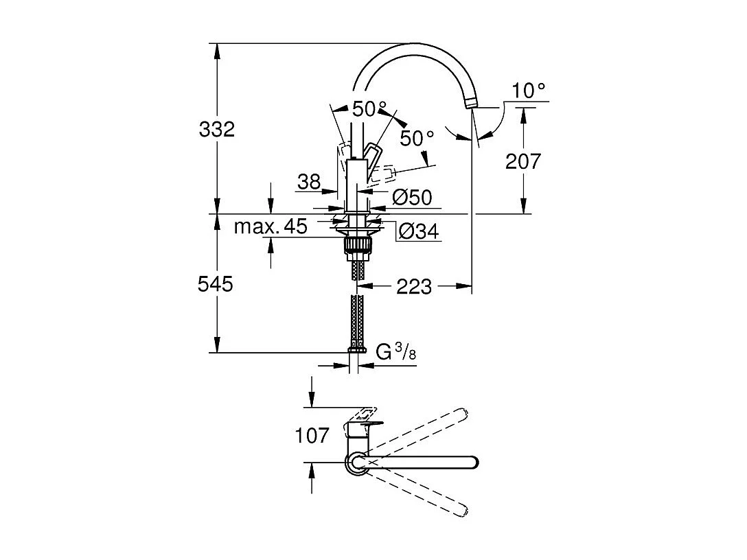 Einhebel-Spültischbatterie BauLoop 31368001 - Hoher Schwenkauslauf - Chrom GROHE