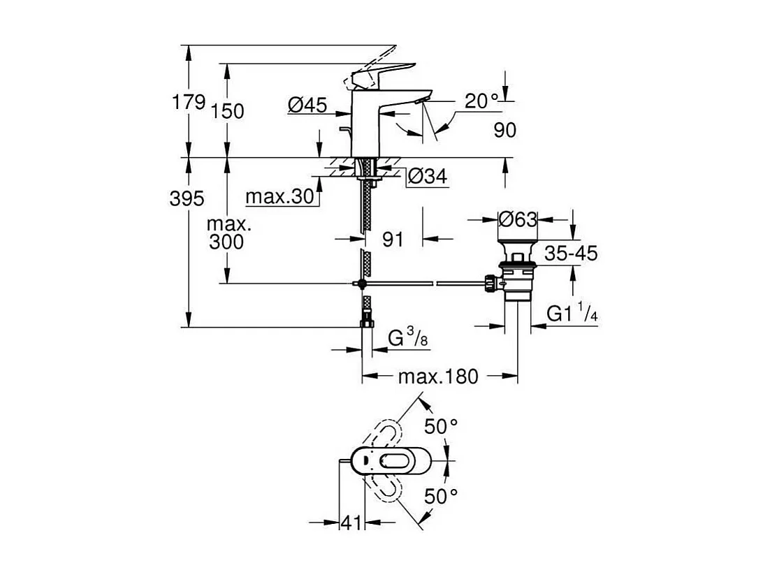 Misturador de lavatório GROHE BauLoop 23335000 Monocomando Cromado Poupança de água
