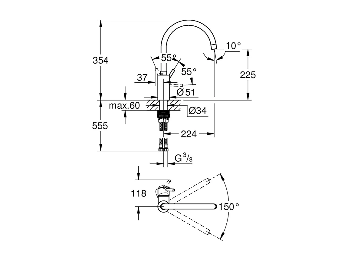 GROHE Mitigeur cuisine Concetto Bec haut chrome
