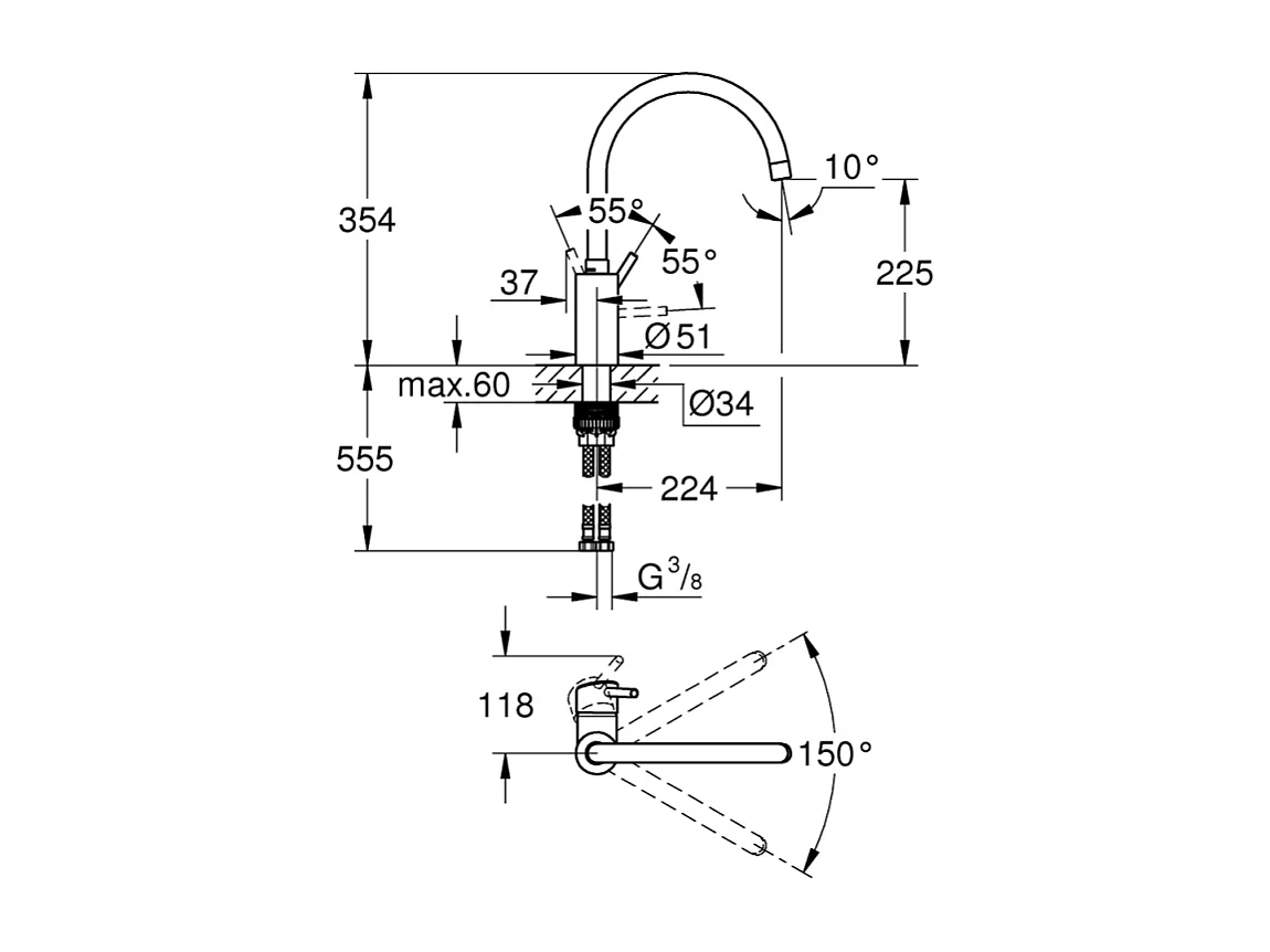 GROHE Mitigeur cuisine Concetto Bec haut chrome